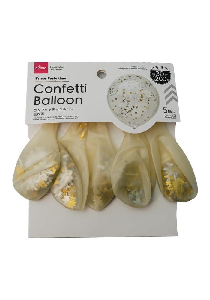 DAISO Confetti Balloons | 12 Inch | Star Confetti Design | Party Decoration | 5 Pcs Set - Image 1